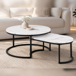 Spiro Coffee Table Set with White Marble Melamine Top & Black Legs