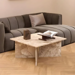 Vega Square Coffee Table with Brown Marble Top 90cm