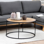 Seaford Black Metal Round Coffee Table with Oak Top