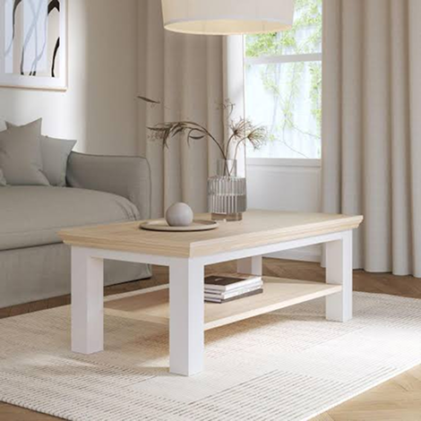 image 268 Pontypool Large Rectangular Coffee Table with Shelf in White and Riva Oak - Image 1