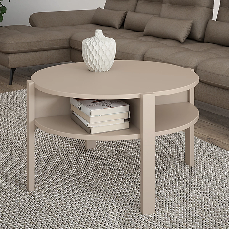 image 271 Tobago Round Coffee Table with Open Shelf in Sand - Image 1