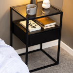 Randolf Bedside Table in Black with Smoked Glass