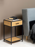 Seaford Bedside Table with 1 Drawer in Black & Oak