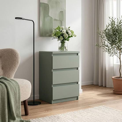 image 473 Edmore 3 Drawer Bedside Chest in Sage Green - Image 1