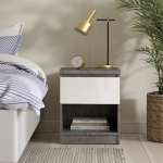 Naia Bedside 1 Drawer 1 Shelf in Concrete and White High Gloss