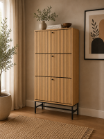 Albany Shoe Cabinet 3 Flip Down Doors in Oak/Black Legs