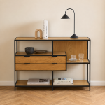Seaford Wide Oak Metal Bookcase 2 Drawers and 3 Shelves in Matt Wild Oak