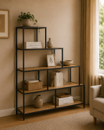 Seaford Bookcase with 4 Shelves in Black and Oak