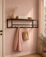 Seaford Black Metal Coat Rack with Oak Top