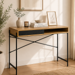 Angus Office Desk with Sliding Door in Oak & Black