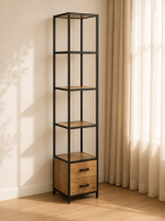 Seaford Bookcase with 2 Drawers and 3 Shelves in Black & Oak