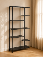 Newcastle Asymmetrical Bookcase with 6 Shelves in Matt Black