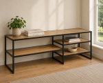 Seaford Black Metal Open TV Unit with 3 Oak Shelves