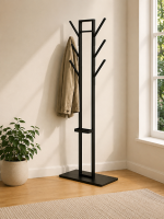 Vinson coat hanger, frame and base matt black powder coated steel, 56x28x165 cm