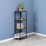 Seaford Narrow Black Metal Bookcase with 3 Oak Shelves