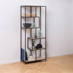Seaford Tall Black Metal Bookcase with 5 Sonoma Oak Shelves