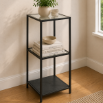 Seaford Narrow Black Metal Bookcase with 2 Glass Shelves