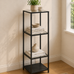 Seaford Narrow Black Metal Bookcase with 3 Glass Shelves
