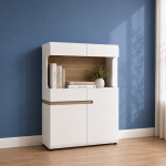 Chelsea Living Low Display Cabinet 109cm Wide in White with a Truffle Oak Trim
