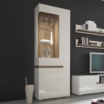 Chelsea Living Tall Glazed Narrow Display Unit (RHD) in White with a Truffle Oak Trim