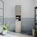 Alice Springs Tall Narrow Bathroom Storage Cabinet with 2 Doors Push-to-Open & 1 Drawer Push-to-Open in Taupe
