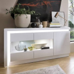Lyon 3 Door Glazed Sideboard (including LED lighting) in White and High Gloss