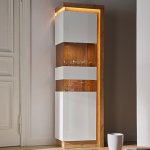 Lyon Tall Narrow Display Cabinet (LHD) in Riviera Oak/White High Gloss