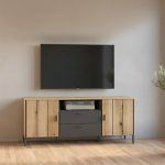 Arundel TV Cabinet 2 Door 2 Drawer 158cm Wide in Oak/Grey