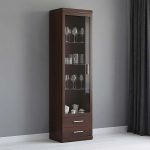 Imperial Tall Glazed 1 Door 2 Drawer Narrow Cabinet in Dark Mahogany Melamine