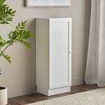 Basic Low Narrow Storage Cabinet in White (2 Shelves) with White Door