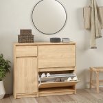 Naia Shoe Cabinet with 2 Flip Down Doors 1 Door and 1 Drawer in Jackson Hickory Oak