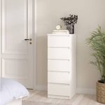 Naia Narrow Chest of 5 Drawers in White High Gloss