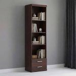 Imperial Tall 2 Drawer Narrow Cabinet with Open Shelving in Dark Mahogany Melamine
