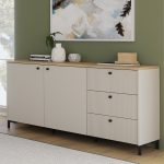 Bixbite Wide Sideboard with Fluted Drawers & Cupboard in Mauvella Oak and Sand