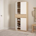 Naia Shoe Cabinet with 4 Doors 1 Drawer in Jackson Hickory Oak and White