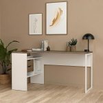 Function Plus Corner Desk 2 Drawers in White and Truffle Oak
