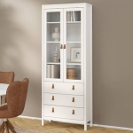 Barcelona China Cabinet 2 Glass Doors with 3 Drawers in White