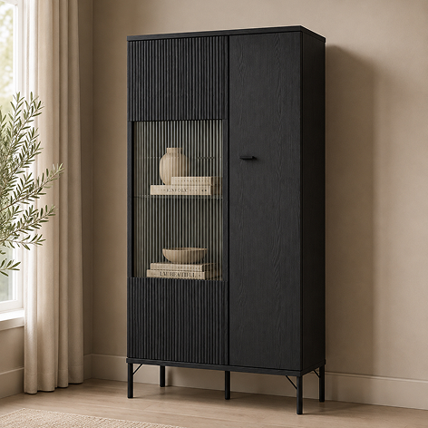 opdjk# Lusaka Display Cabinet 2 Door in Black Graphite - Image 1