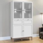 Wensley Display Cabinet with 2 Doors 2 Drawers and 2 Glass Doors in Light Grey and Oak inc LED Lighting