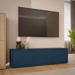 Alice Springs Wide TV Cabinet with 3 Doors Push-to-Open in Night Blue