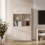 Alice Springs Wide Storage Cabinet 4 Doors Push-to-Open & 2 Central Shelves Sand
