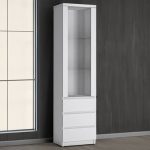 Fribo Tall Narrow 1 Door 3 Drawer Glazed Display Cabinet in White