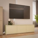 Alice Springs Wide TV Cabinet with 3 Doors Push-to-Open in Butter Yellow