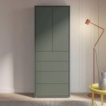 Alice Springs Tall Storage Cabinet with Push-to-Open Doors & 4 Drawers in Sage Green