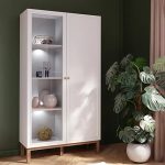 Wensley Display Cabinet with 1 Door and  1 Glass Door in Light Grey and Oak inc LED Lighting