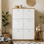 Best Chest Storage Cabinet with 6 Doors in Artisan Oak/White