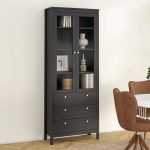 Madrid China Cabinet 2 Glass Doors with 3 Drawers in Matt Black