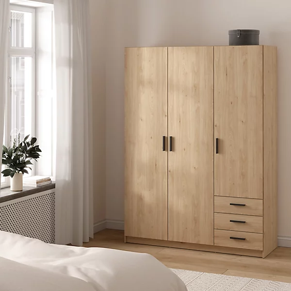 sprint-wardrobe-with-3-doors-3-drawers-in-jackson-hickory~5713035073479_07c_MP Sprint Wardrobe with 3 Doors 3 Drawers - Image 1