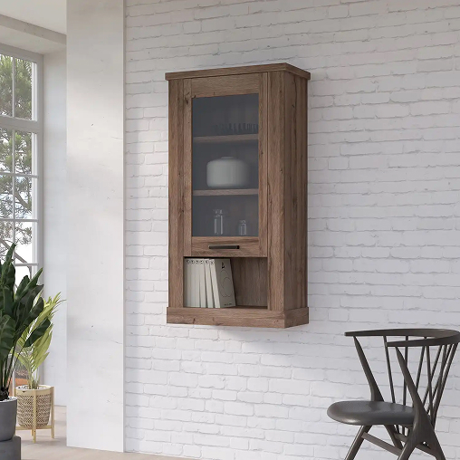 upoup Corona 1 Door Wall Display Cabinet in Tabak Oak - Image 1