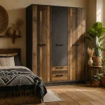 Brooklyn 3 Door Wardrobe with 2 Drawers in Walnut and Dark Matera Grey